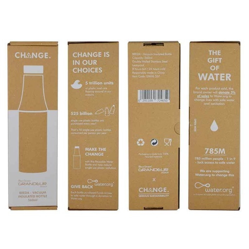R- BREDA - CHANGE Collection Recycled Insulated Water Bottle - White