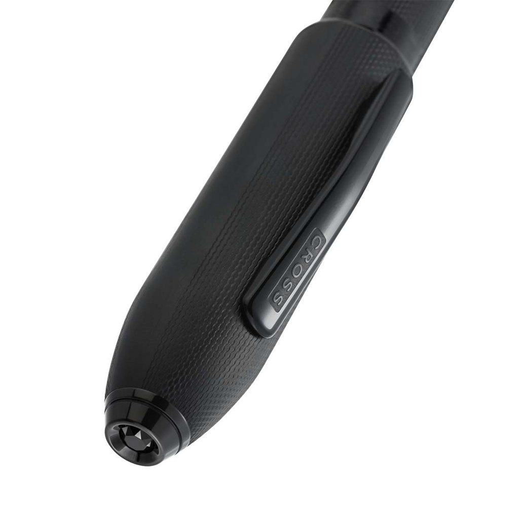 Peerless™ Polished Black PVD Engraved Diamond Pattern with Black PVD Appointments and Swarovski Crystal Rollerball Pen with Blue Ink