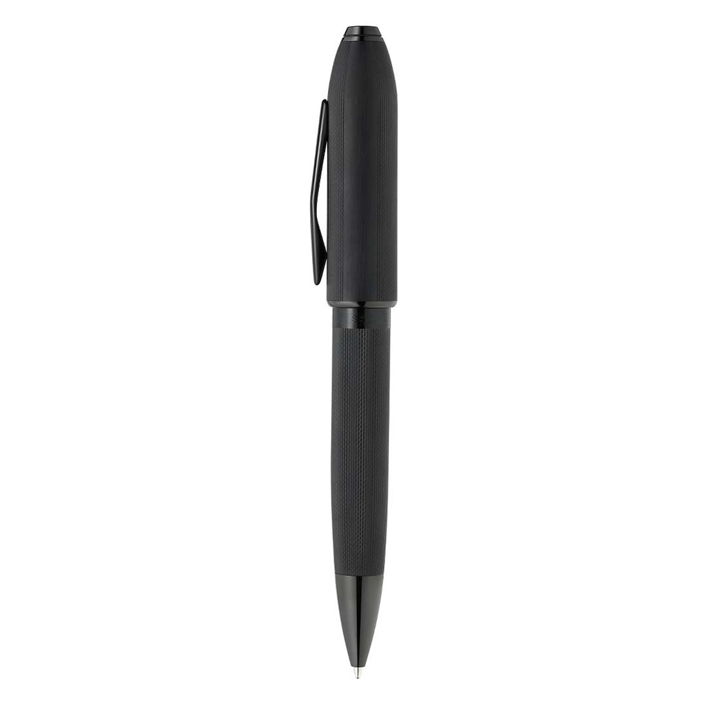 Peerless™ Polished Black PVD Engraved Diamond Pattern with Black PVD Appointments and Swarovski Crystal Ballpoint Pen with Blue Ink